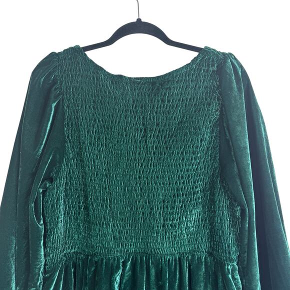 Free People Farrier A-Line Smocked Velvet Mini Dress Green Large Christmas Photo - Picture 10 of 16